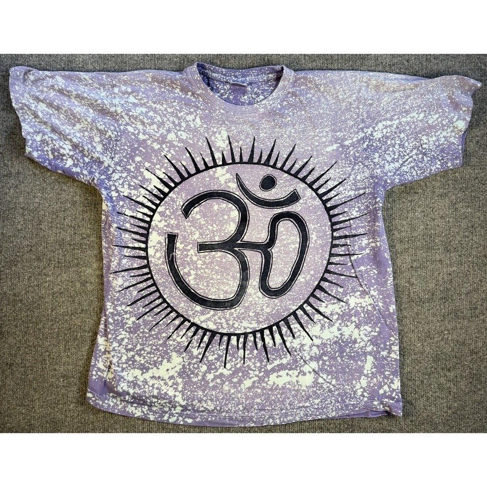 Om Aum Sunburst T Shirt Purple Bleach Splatter 100% Cotton Boho Yoga Hippie